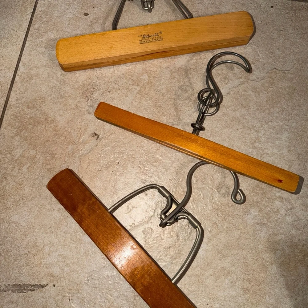 3 Vintage SETWELL WOOD HANGERS PANTS Rare Ones VSS